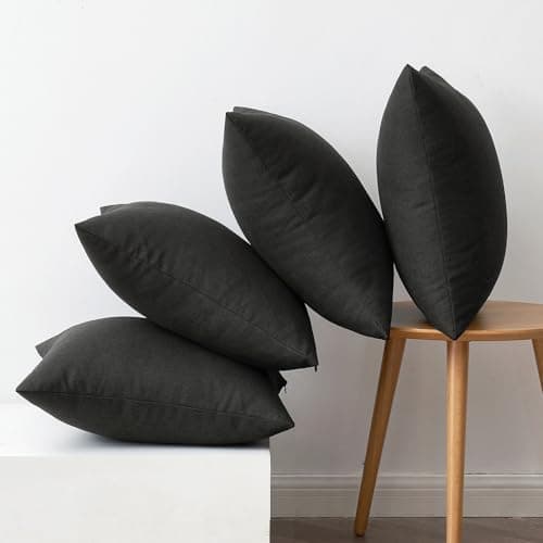 MIULEE Pack of 4 Decorative Outdoor Throw Pillow Covers Linen Waterproof Pillow Covers Farmhouse Cushion Cases for Patio Garden Tent Balcony Couch Sofa 18x18 inch Black — view 5