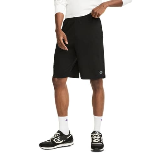 Champion Men's Sport Shorts, Standard Fit, 10 Inch Inseam, Lightweight Fabric, Moisture-Wicking, Available in Regular and Big & Tall, Black, Large