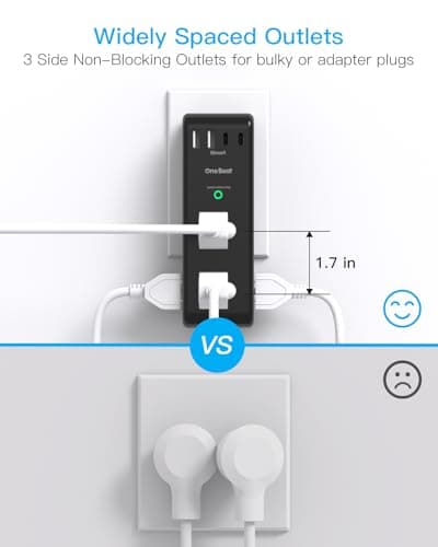 Surge Protector Outlet Extender - with Rotating Plug, 6 AC Multi Plug Outlet with 3 USB Ports (1 USB C), 1800 Joules, 3-Sided Swivel Power Strip with Spaced Outlet Splitter for Dorm, Office, Black — view 5
