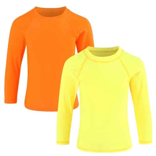 Winzik Boys Rash Guard Long Sleeve Swim Shirt Kids Boys’ Girls’ UPF 50+ Sun Protection Quick Drying 2 Pack Shirts 3-14Y(3-4T, Long Sleeve Orange Yellow)