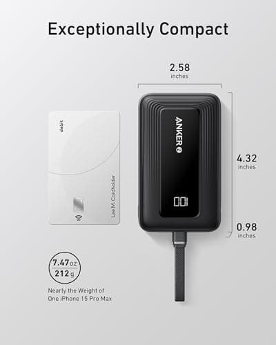 Anker Portable Charger, 10,000mAh 30W Power Bank, USB-C in and Out Fast Charging Battery Pack, Travel Essential Phone Power Bank, for iPhone 17/16, Galaxy and More (Black, 10000.00, Milliamp Hours) — view 6
