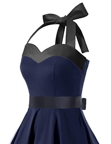 DRESSTELLS Women's Vintage 1950s Cocktail Dresses, 60s Retro Formal Wedding Guest Mother Bride Prom Party Halter Rockabilly Swing Dress Navy Black M — view 4