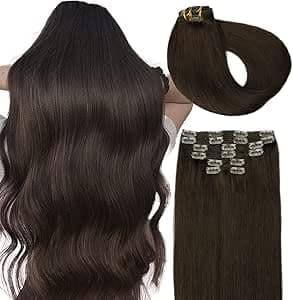 SURNEL Extensiones Clip Pelo Natural, 50cm 120g 6 Piezas, Castaño Oscuro Extensiones de Clip Natural Extensiones Pelo Remy Extensiones Cabello Postizos Mujer(C#2-50cm)
