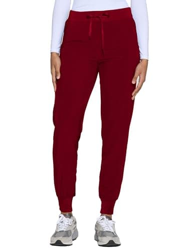COZYFIT Womens Scrub Pants - Soft Stretch Yoga Style with 5 Pockets, Slim Fit Jogger Scrubs Pants for Women, Burgundy, X-Small