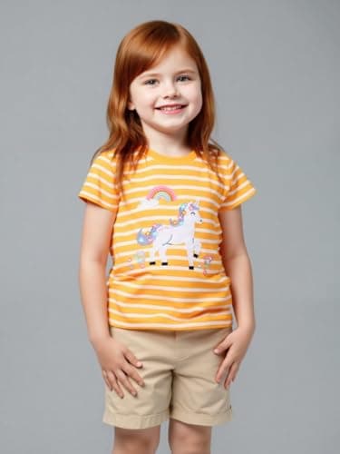 Winzik Girls Shirts Toddler Girl Short Sleeve T Shirt Kids Unicorn Tee Tops Summer Clothes 18M-7Y(5-6 Years, Unicorn Giraffe)