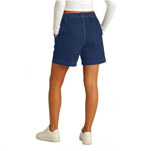 Womens Summer Shorts Pull On Elastic Waist Jean Shorts Lightweight Casual Baggy Jorts Drawstring Comfy Crop Pants — view 4