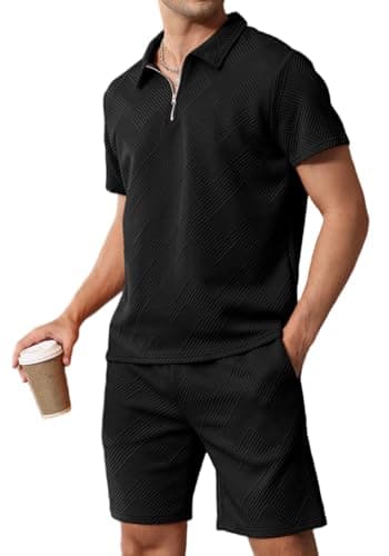 Mens Short Sets 2 Piece Summer Outfits Polo Shirt and Shorts Set Casual Short Sleeve Sweatsuit Tracksuit Loungewear