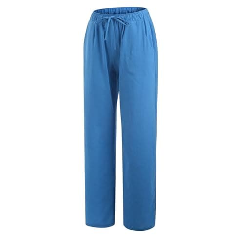 Women's Flowy Pants Summer Cotton Linen Comfy Palazzo Pants with Pockets Loose Fit High Waisted Trousers Beach Slacks — view 3