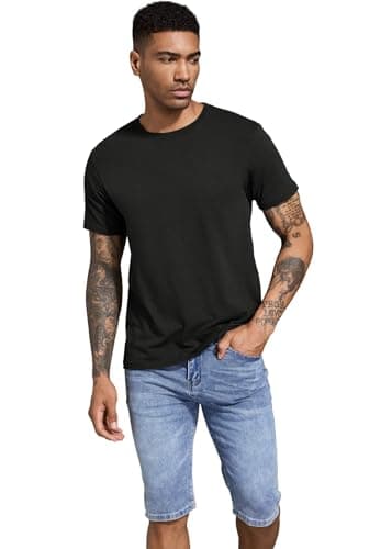 Boyzn Men's 4 Pack Cotton T-Shirts, Men's Short Sleeve Tees, Crewneck Cotton T-Shirts for Men Black/Black/Black/Black-4P03-L