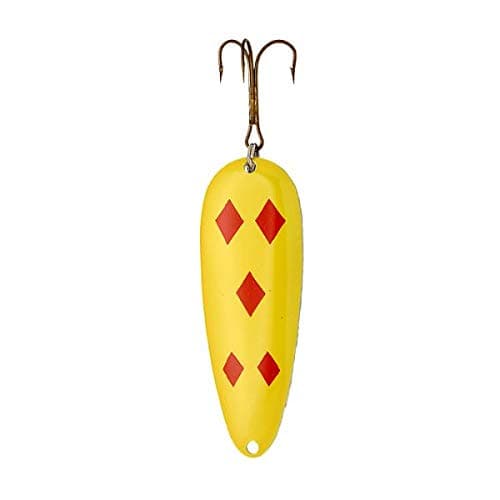LUCKY STRIKE | Devil Bait Spoon Fishing Lure for Bass, Northern Pike, Panfish, Salmon, Triple Sharp Hooks,Alloy Steel Made in Canada (Size 1.5, Yellow Red Diamond Nickel)