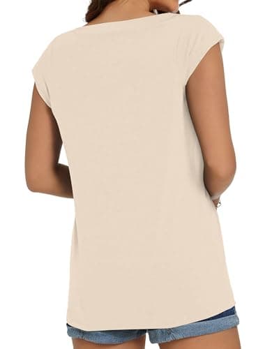 ADOREJOY Womens Cap Sleeve T Shirts Summer Tops Casual Crew Neck Loose Fit Tee Blouse（Apricot Floral，S） — view 4