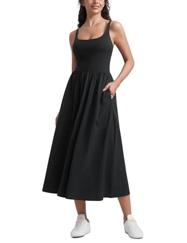 CRZ YOGA Square Neck Maxi Casual Dress Black Medium