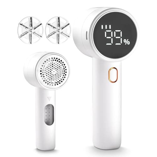 Fabric Shaver, Lint Remover Rechargeable, Electric Portable Sweater Defuzzer with 3 Speeds, 6 Leaf Blades, Digital LED Display to Remove Pilling for Sweater, Clothes, Couch, Blanket, Furniture
