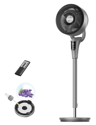 DREO Fan for Bedroom, 90° Oscillating Standing Fan, 20dB Quiet, 90ft Pedestal Fans for Room Office, DC Motor, 8+H Speeds, 3 Modes, 38-42'' Adjustable Height, Remote, 8H Timer, 105° Manual Vertical