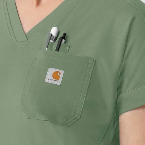 Carhartt Women's Knit Women's V-Neck Scrub Top, Green Slate, Small — view 7