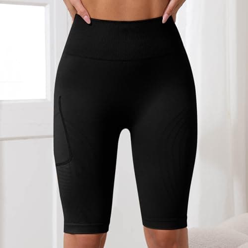 3D Compression AntiCellulite Shorts with Pockets for Women High Waisted Butt Lifting Yoga Pants Workout Tummycontrol (M) Black — view 4