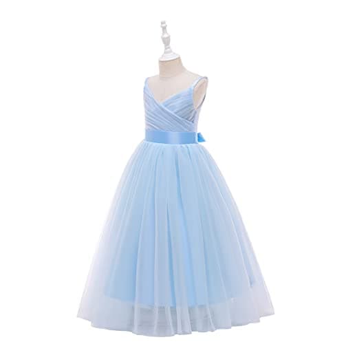Glamulice Flower Girl Dress Light Blue Lace Bridesmaid Long A Line Princess Wedding Pageant Dresses Tulle Spaghetti Strap 11 12 Kids Formal Communion Dance Ball Gown Elegant Evening Ballgown Christmas — view 2