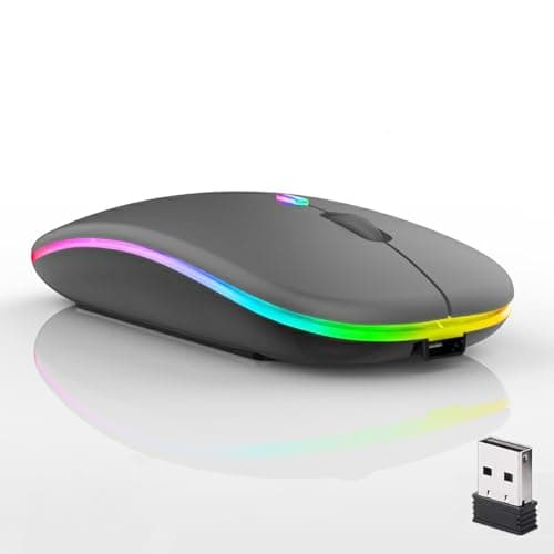 Guiheng Wireless Bluetooth Mouse,LED Dual Mode Rechargeable Silent Slim Laptop Mouse,Portable(BT5.2+USB Receiver) Dual Mode Computer Mice,for Laptop,Desktop Computer,ipad Tablet,Phone,TV (Grey)
