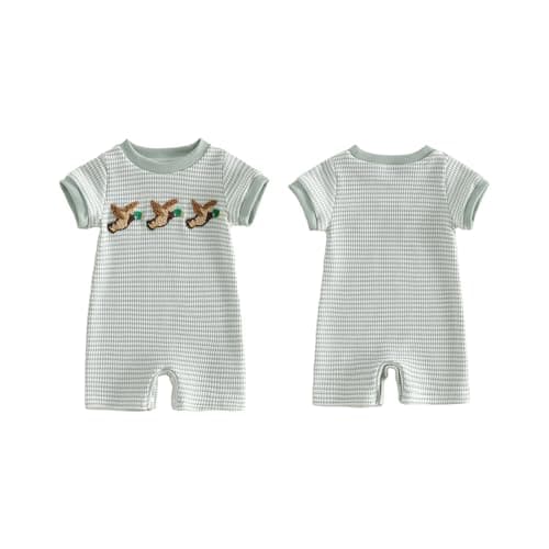 Baby Boy Girl Hunting Outfit Western Romper Camo Duck Jumpsuit Short Sleeve Bodysuit Animal Playsuit Summer Clothes (01 Green Duck, 0-3 Months) — view 5
