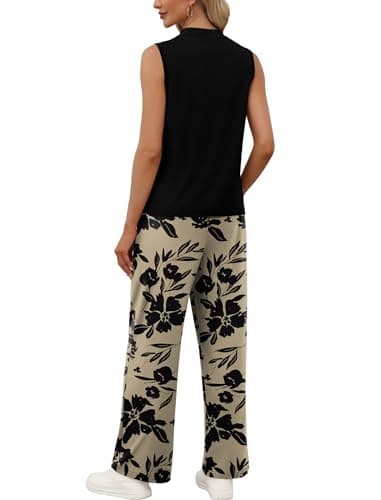 WIHOLL Two Piece Set for Women Summer Spring Outfits Cruise Travel Airport Beach Vacation Clothes Trendy Lounge Sets Mock Neck Matching Women Clothing Wide Leg Pants Set M — view 3
