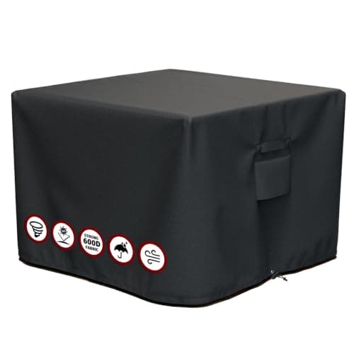 SHINESTAR Fire Pit Cover Square 32" x 32" x 24" - 600D Heavy Duty Waterproof & Windproof Outdoor Firepit Table Cover with Double Drawstrings for 28-32 Inch Square Fire Pits - Black