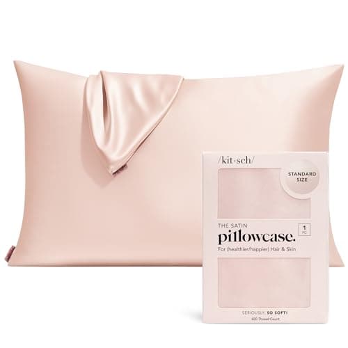 Kitsch Satin Pillowcase with Zipper for Hair & Skin, Softer Than Silk Pillow Cases Queen, Smooth Pillow Covers, Machine Washable, Wrinkle-Free, Cooling Satin Pillow Cases Standard Size 19"x26", Blush