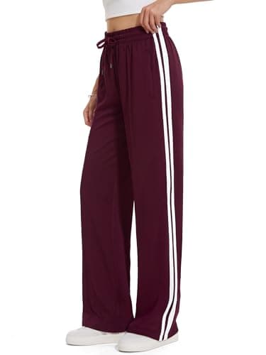 Tapata Women's 28" Inseam Petite Track Pants Loose Straight Leg Jogging Sweatpants Warm-Up Sports Athletic Running, Burgundy, S
