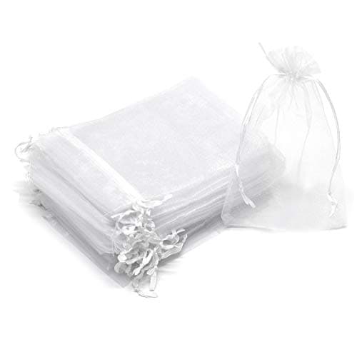 Bezall 100Pcs White Organza Bags 4x6 Inches, Mesh Drawstring Wedding Favors Gift Bags Jewelry Pouches Christmas Candy Bags