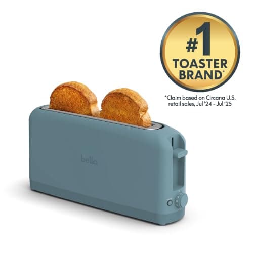 bella 2 Slice Slim Toaster, Fits-anywhere™ Kitchenware, 6 Setting Shade Control with Reheat & Cancel Buttons, Fits Sourdough, 10” Long Slot, Anti Jam & Auto Shutoff, 900 Watt, Surf — view 3