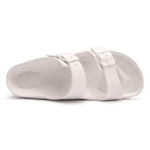 FUNKYMONKEY Women's Comfort Slides with Arch Support, Non-Slip Lightweight Foam Slip-on Flat Beach Sandals with Adjustable Buckle for Vacation & Everyday Wear(8 M US-Women, White) — view 4
