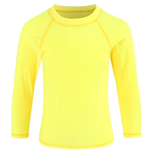 Winzik Boys Rash Guard Long Sleeve Swim Shirt Kids Boys’ Girls’ UPF 50+ Sun Protection Quick Drying Yellow Shirts 3-14Y(3-4T, Long Sleeve Yellow)