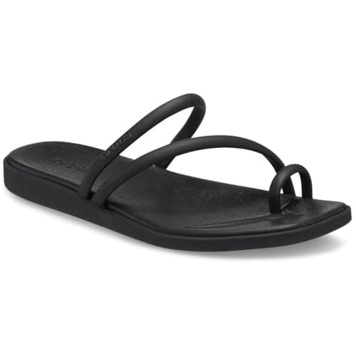 Crocs Women's Miami Toe Loop Sandals | Square Toe Flat | Flexible Straps | Croslite Foam Footbed, Black, 8 — view 4