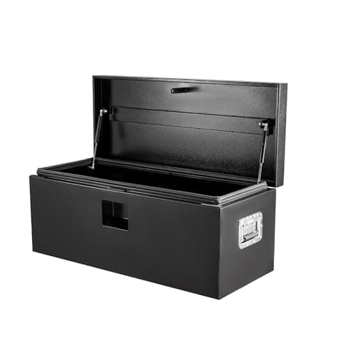 GarveeTech Heavy Duty Steel Truck Bed Tool Box, Weatherproof & Lockable Storage Chest with Dual Gas-Shock Lid, Pry-Resistant Security, Fits Pickup, Trailer, RV, Black