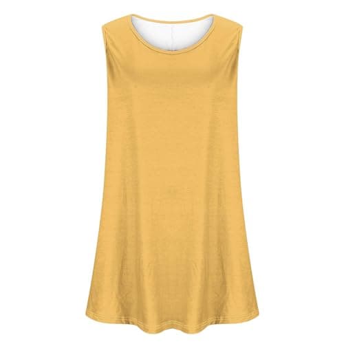 Womens Plus Size Tunic Tops Loose Fit Summer Casual Shirts Sleeveless Crewneck Flowy Blouses Wide Strap Camisole Yellow — view 3