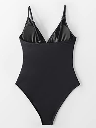 CUPSHE Women's One Piece Swimsuit Tummy Control V Neck Bathing Suits, Black, Large — view 5