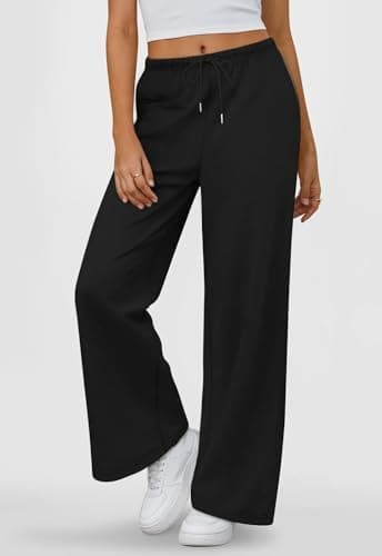 MEETFOND Wide Leg Pants Women Baggy Sweatpants Casual Cotton Sweat Pants Yoga Drawstring Workout Pants for Women