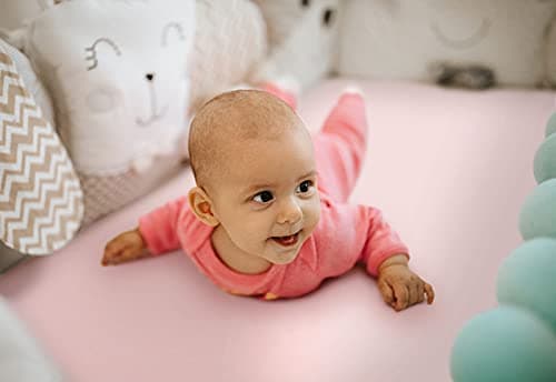 GRSSDER Stretchy Ultra Soft Jersey Knit Fitted Pack n Play Sheets Set 2 Pack, Portable/Mini Crib Sheets, Snug and Safe Playards Sheet for Baby, Pink Rose Stylish Print — view 4