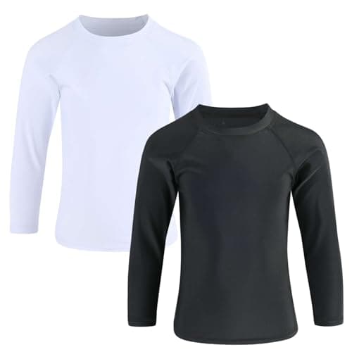Winzik Boys Rash Guard Long Sleeve Swim Shirt Kids Boys’ Girls’ UPF 50+ Sun Protection Quick Drying 2 Pack Shirts 3-14Y(3-4T, Long Sleeve White Black)