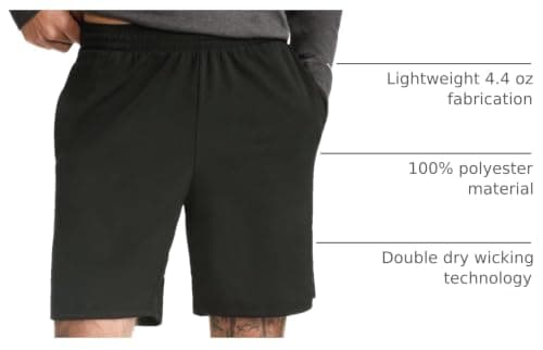 Champion Men's Sport Shorts, Standard Fit, 10 Inch Inseam, Lightweight Fabric, Moisture-Wicking, Available in Regular and Big & Tall, Black, Large — view 3
