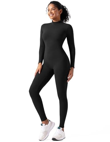 Speerise Adult High Neck Zip One Piece Unitard Full Body Leotard, XL, Black