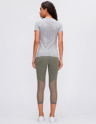 LUYAA Women's Workout Tops Long Sleeve Shirts Yoga Sports Breathable Gym Athletic Top Slim Fit, Light Grey, Large — view 4