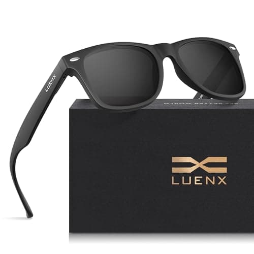 LUENX Polarized Sunglasses for Men Women UV400 Protection Non-mirrored Black Lens Matte Black Square Frame 54MM — view 8