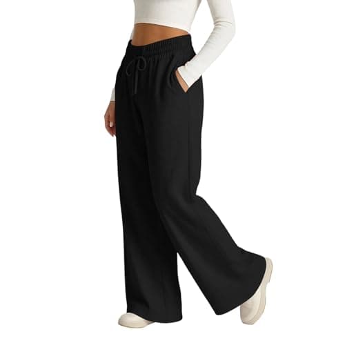 Rseomihvy Women's Cotton Linen Pants Summer Straight Wide Leg Trousers Drawstring Elastic Waist Loose Beach Vacation Outfits Black — view 5