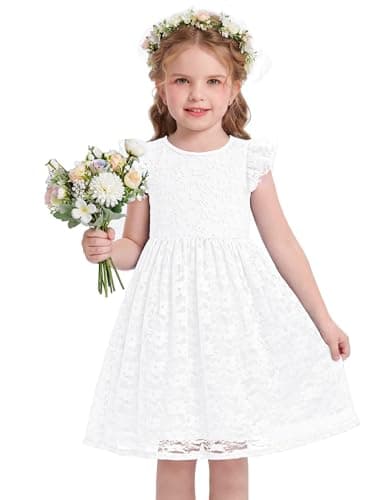 Arshiner Flower Girl Dress Toddler Lace Tutu White Ruffle Sleeve Wedding Birthday Party Tulle Dresses