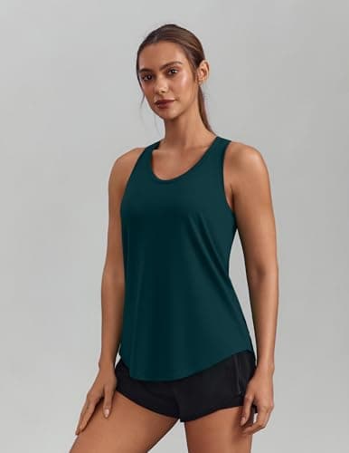 PINSPARK Racerback Workout Tops for Women Soft Athletic Running Tank Loose Workout Tops Quick Dry Stretchy Active Tennis Yoga Pickleball Shirts Sleeveless, Moss Teal Medium