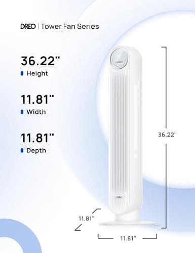 DREO Tower Fan for Bedroom, 2026 Upgraded DC Motor, 28ft/s High Velocity, 20dB Ultra Quiet Standing Fan, 8 Speeds 4 Modes, 90° Oscillating Bladeless Fan for Indoors, Floor Fans with Remote, White — view 7