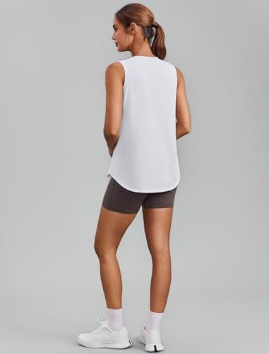PINSPARK Workout Tops for Women Sleeveless Athletic Tank Tops UPF 50+ Running Tanks with Side Slits Loose Fit Gym Yoga Shirt, White, X-Large