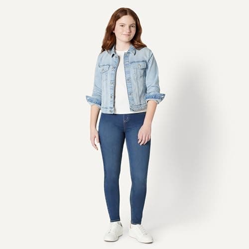Amazon Essentials Unisex Kids' Medium Stretch Regular-Fit Denim Trucker Jacket, Tinted Ice Light Wash, Medium — view 5