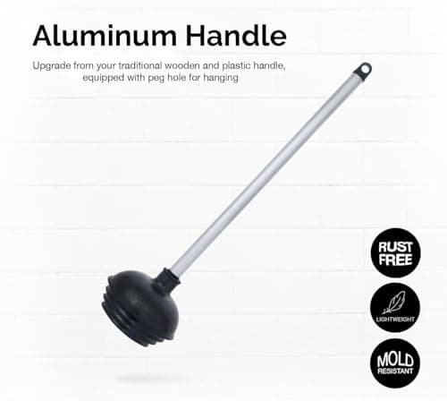 NEIKO 60166A Toilet Plunger with Patented All-Angle Design, Heavy-Duty Toilet Bowl Plunger with Aluminum Handle, Bathroom Necessity, Black, 1-Pack — view 3
