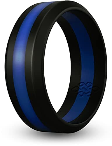 Knot Theory Blue Striped Silicone Ring for Men Women - Thin Blue Line Police 8mm Wedding Band Size 11